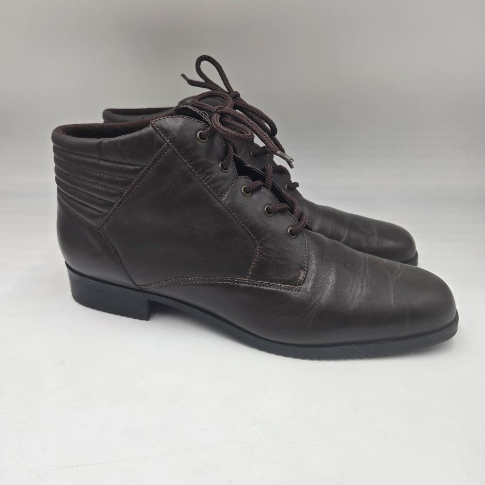 Vintage 90s y2k Granny Brown Leather Lace-up Ankle Boots Bootie Womens Sz 11